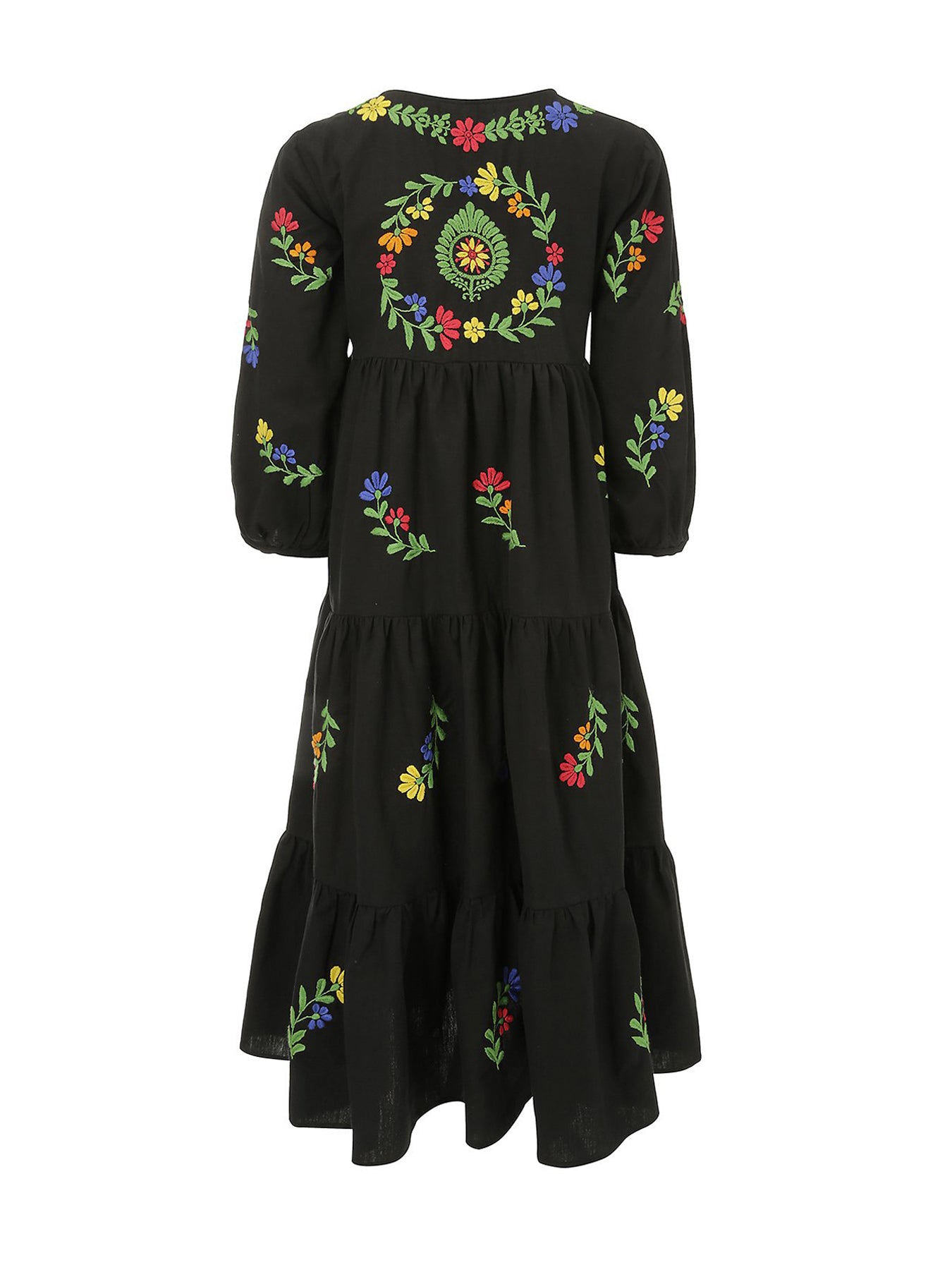 Releve Fashion Muzungu Sisters Black Frangipani Organic Cotton Hand-Embroidered Dress Ethical Designers Sustainable Fashion Brand Handmade Artisanal Positive Fashion Conscious Luxury Purchase with Purpose Shop for Good