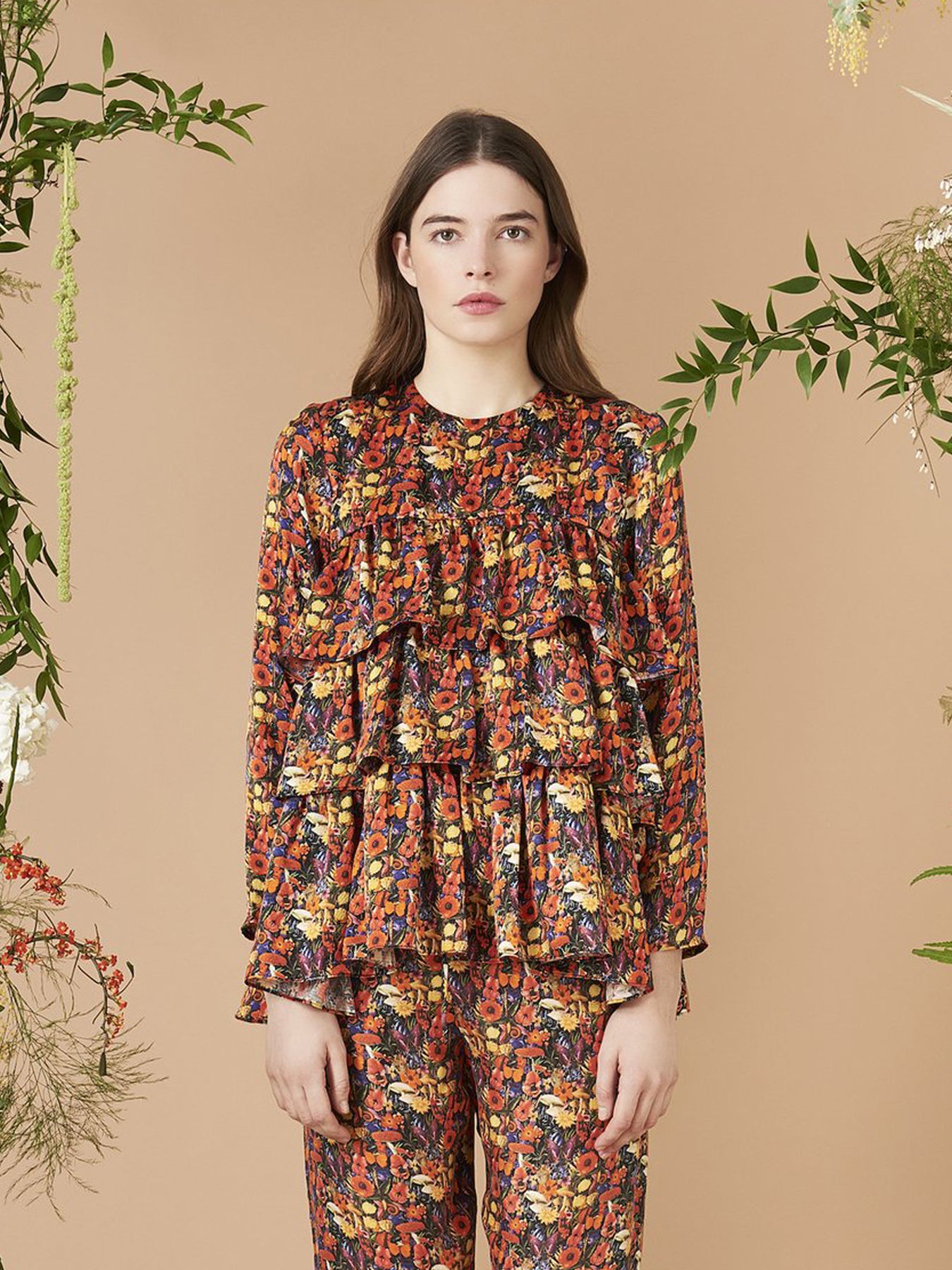 Jila Silk Blouse, Black Poppy Print