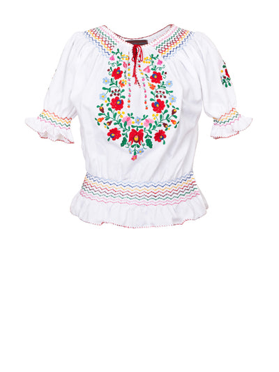 Releve Fashion Muzungu Sisters Clothing Dora White Embroidered Top Ethical Designers Sustainable Fashion Brand Handmade Artisanal Positive Fashion Purchase with Purpose Shop for Good