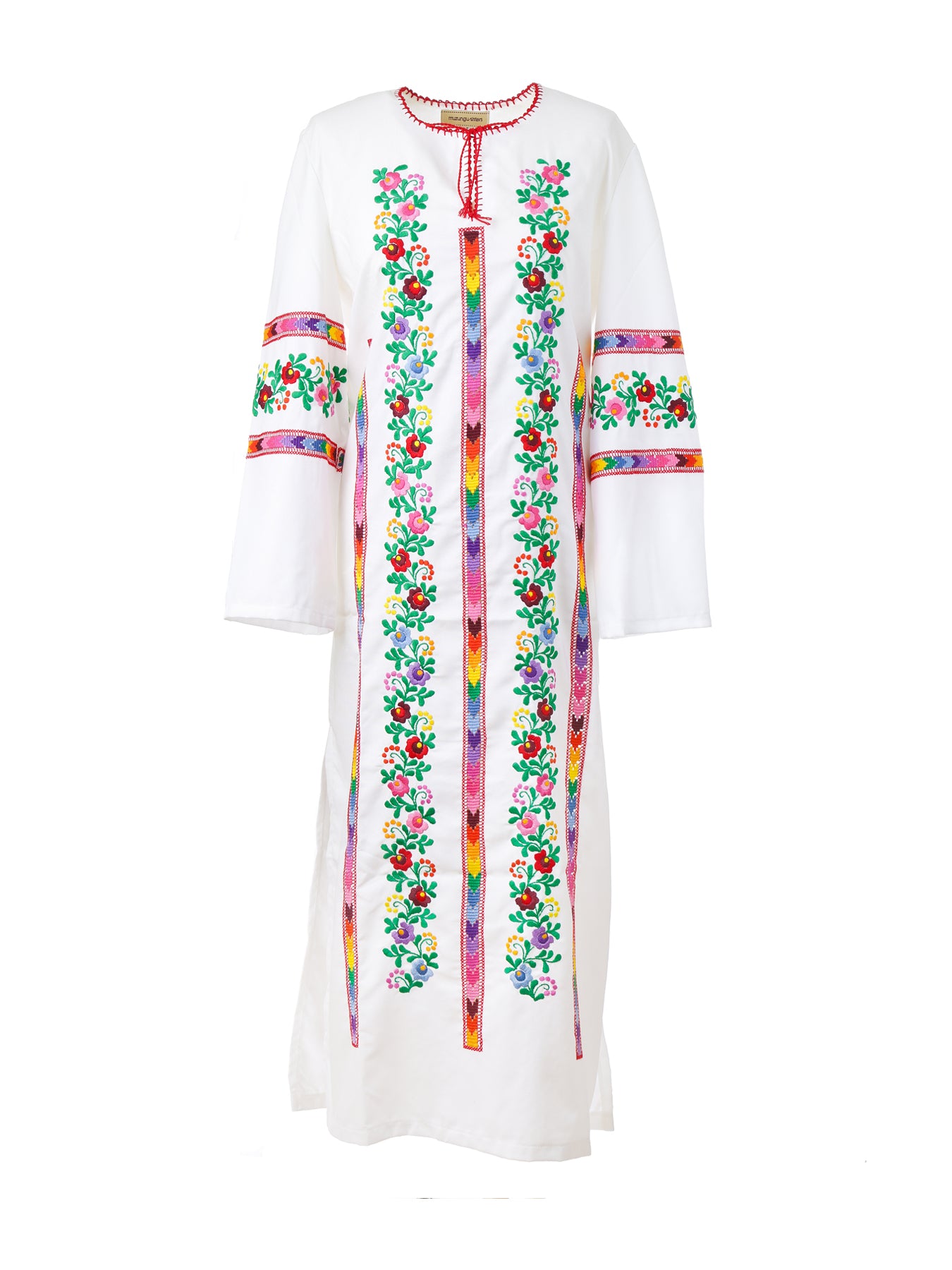 Releve Fashion Muzungu Sisters White Jasmine Dress Multicolour Vine Embroidered Ethical Designers Sustainable Fashion Brand Handmade Artisanal Positive Fashion Purchase with Purpose Shop for Good