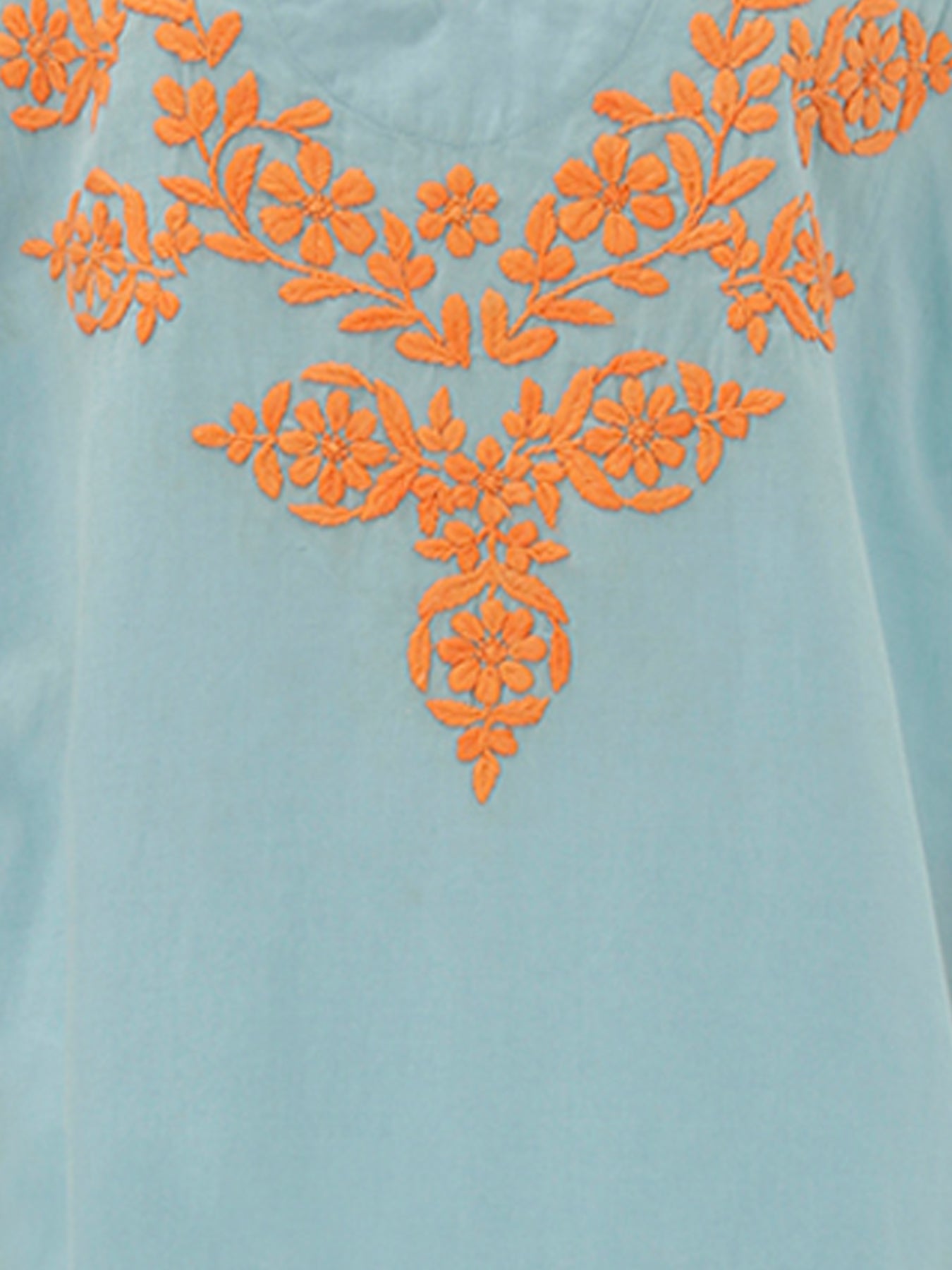 Releve Fashion Muzungu Sisters Lotus Hand-Embroidered Blue Orange Cotton Kaftan Ethical Designers Sustainable Fashion Brand Handmade Artisanal Positive Fashion Purchase with Purpose Shop for Good