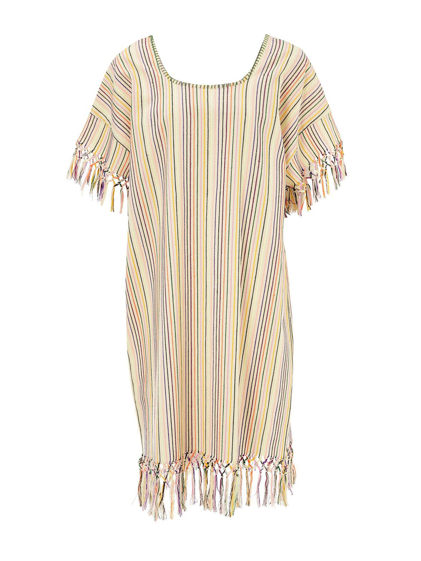 Releve Fashion Muzungu Sisters Peyote Rainbow Striped Cotton Dress Ethical Designers Sustainable Fashion Brand Handmade Artisanal Positive Fashion Purchase with Purpose Shop for Good