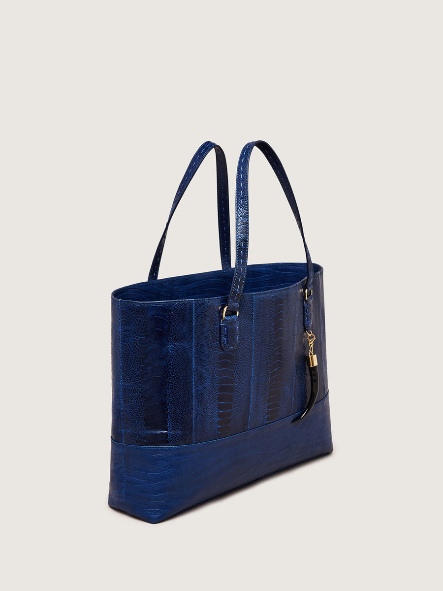 Releve Fashion Okapi Mawu Tote Bag Iris Hydrangea Ostrich Shin Sustainable Ethical Fashion Brand Positive Luxury Positive Fashion Purchase with Purpose Shop for Good