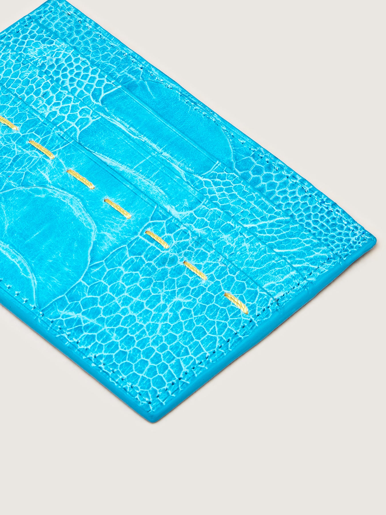 Releve Fashion Okapi Card Holder Crystal Blue Ostrich Shin Sustainable Ethical Fashion Brand Positive Luxury Positive Fashion Purchase with Purpose Shop for Good