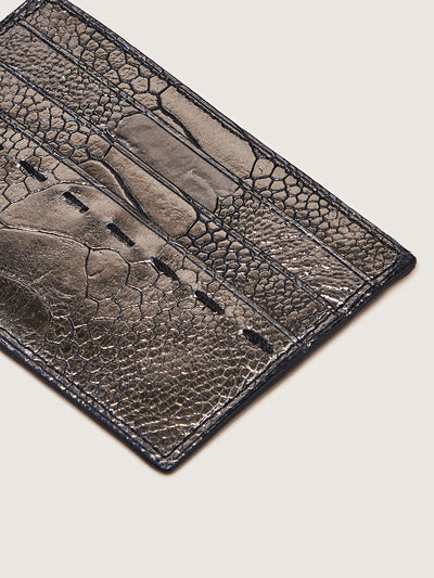 Releve Fashion Okapi Card Holder Gunmetal Ostrich Shin Sustainable Ethical Fashion Brand Positive Luxury Positive Fashion Purchase with Purpose Shop for Good
