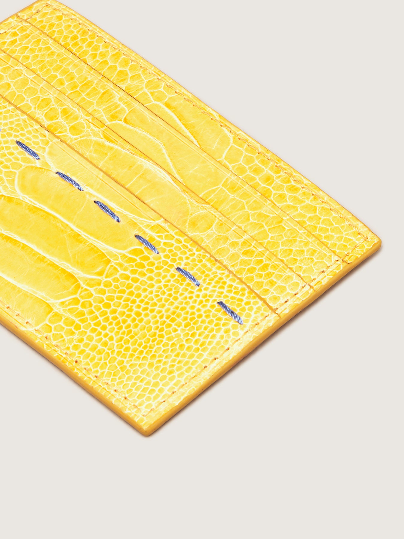 Releve Fashion Okapi Card Holder Sun Ostrich Shin Blue Stitching Sustainable Ethical Fashion Brand Positive Luxury Positive Fashion Purchase with Purpose Shop for Good