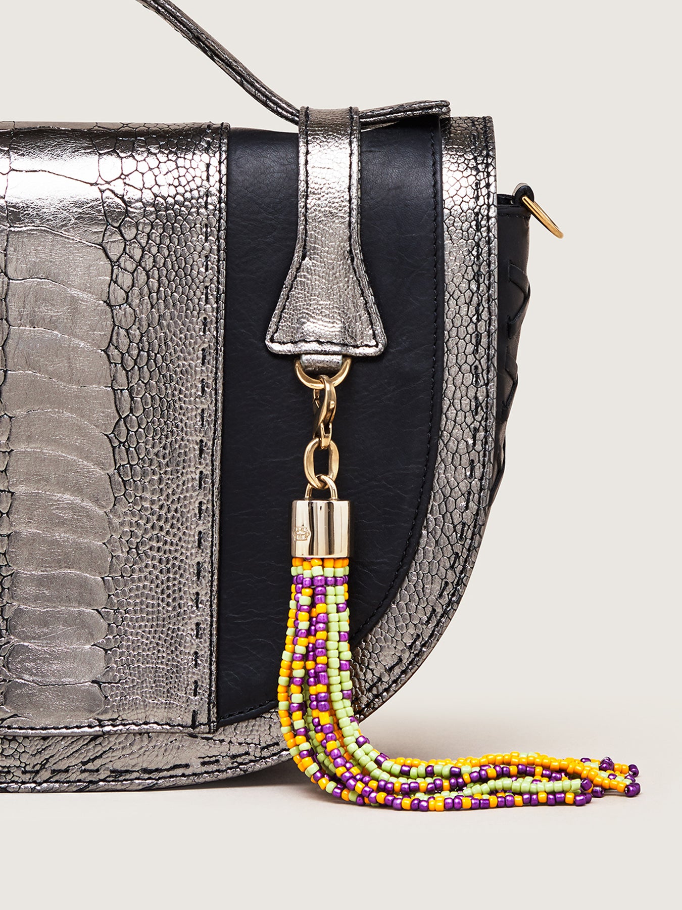 Releve Fashion Okapi Clip On Beaded Tassel Bag Charm Lime Purple Yellow Sustainable Ethical Fashion Brand Positive Luxury Positive Fashion Purchase with Purpose Shop for Good