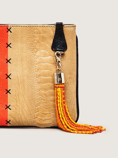Releve Fashion Okapi Clip On Beaded Tassel Bag Charm Red Yellow Orange Sustainable Ethical Fashion Brand Positive Luxury Positive Fashion Purchase with Purpose Shop for Good