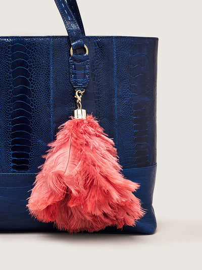 Releve Fashion Okapi Bag Charm Ostrich Feather Coral Gold Hardware Sustainable Ethical Fashion Brand Positive Luxury Positive Fashion Purchase with Purpose Shop for Good