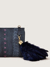 Releve Fashion Okapi Aja Clutch Black Ostrich Shin Pink Stitching Sustainable Ethical Fashion Brand Positive Luxury Positive Fashion Purchase with Purpose Shop for Good