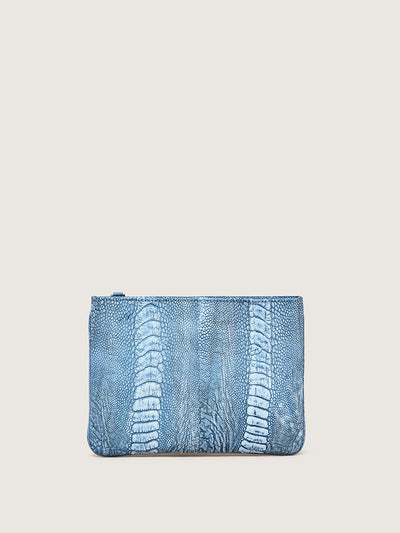 Releve Fashion Okapi Aja Clutch Crystal Blue Ostrich Shin Sustainable Ethical Fashion Brand Positive Luxury Positive Fashion Purchase with Purpose Shop for Good
