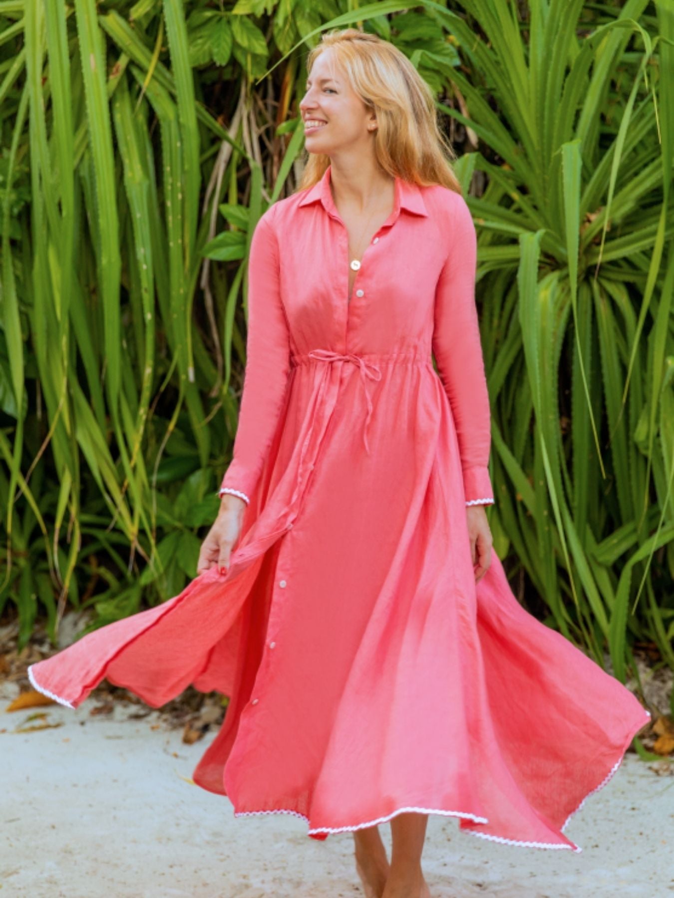 Amalfi Long Linen Dress, Hibiscus Amalfi Long Linen Dress, Hibiscus