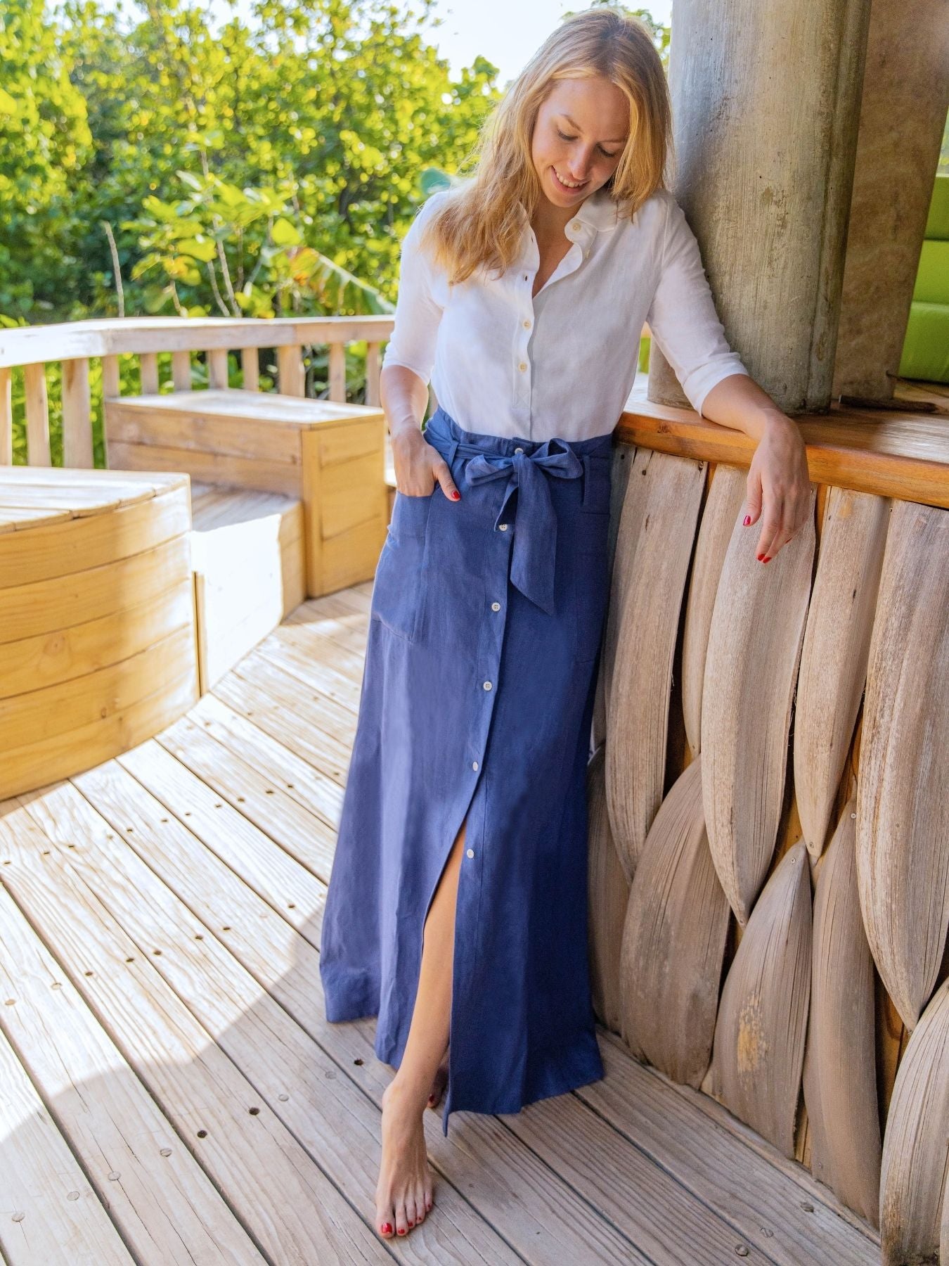 Nomade Linen Skirt, Blue