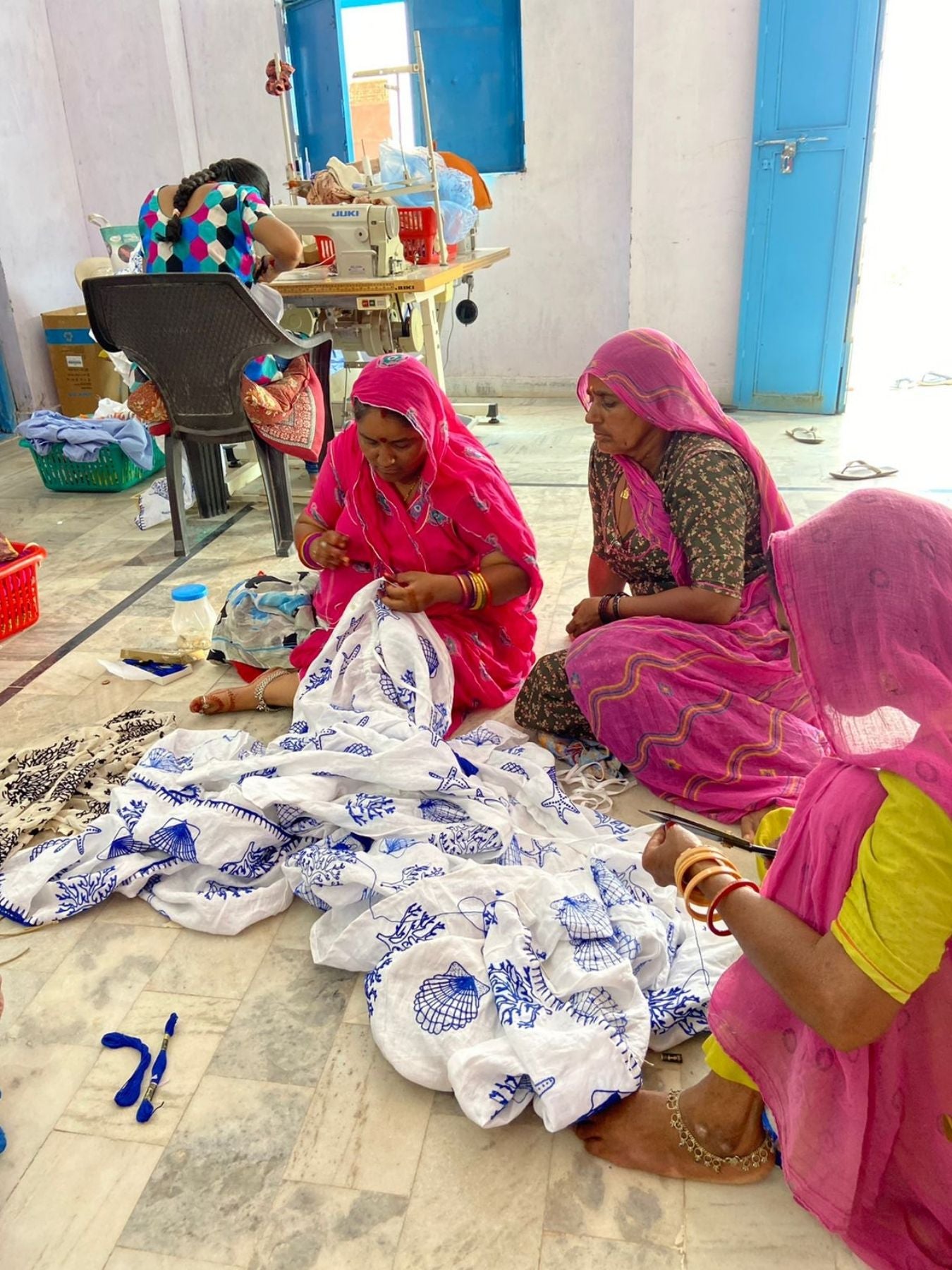 Releve Fashion Oramai London Saheli Embroidered Amalfi Long Shirt Dress in Blue & White Sustainable Style Conscious Clothing Ethical Fashion Purchase With Purpose Shop For Good