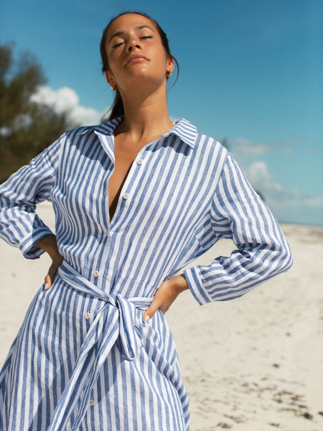 St. Tropez Shirt Dress, Blue / White Stripes