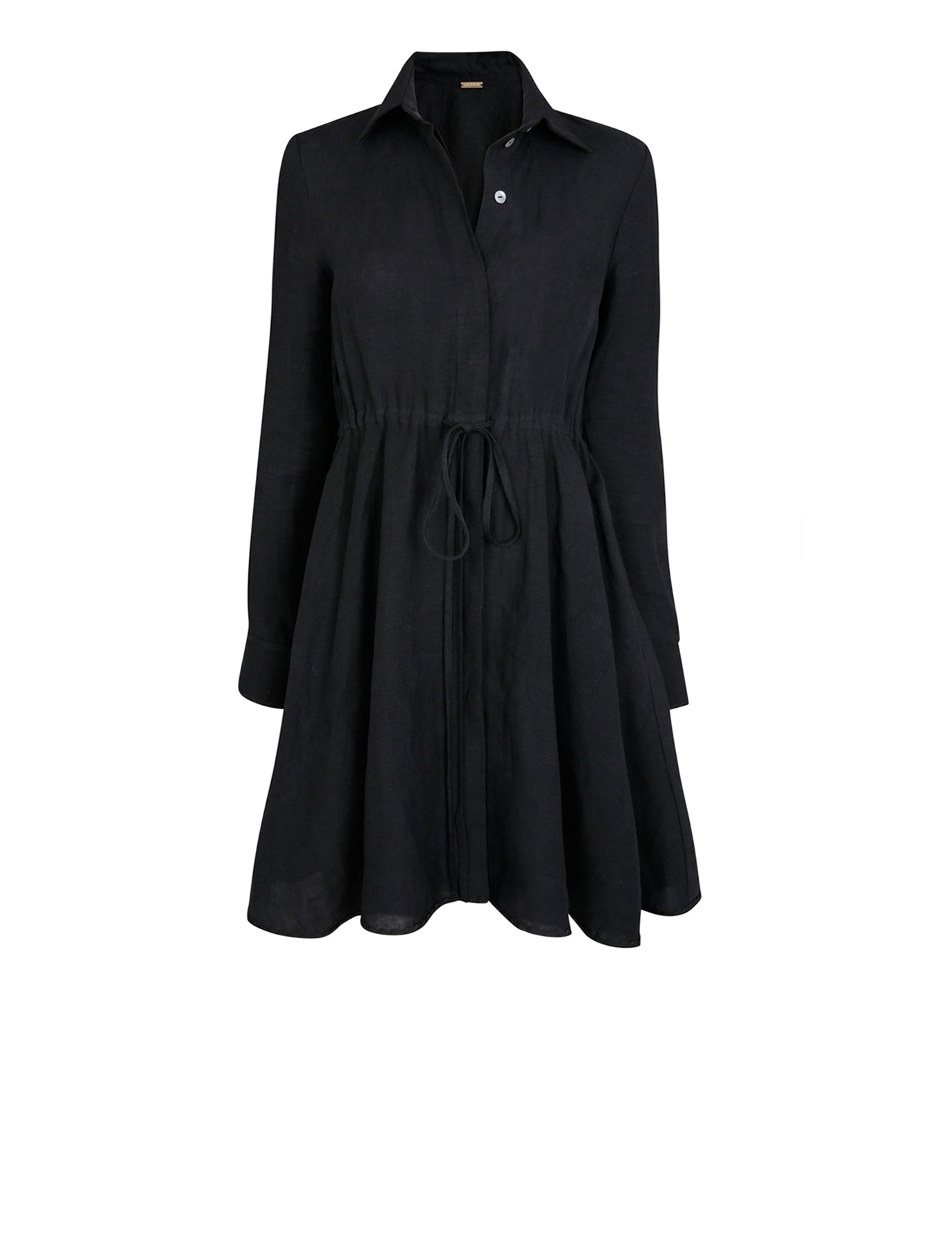 Amalfi Short Linen Dress, Black - Main Image