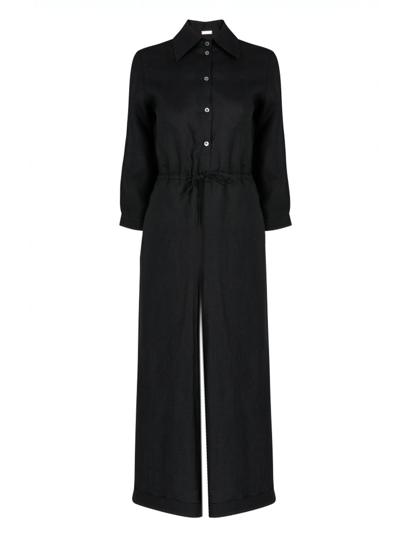 Releve Fashion Oramai London Black Portofino Linen Jumpsuit Ethical Designers Sustainable Fashion Brands Eco-Age Brandmark Purchase with Purpose Shop for Good