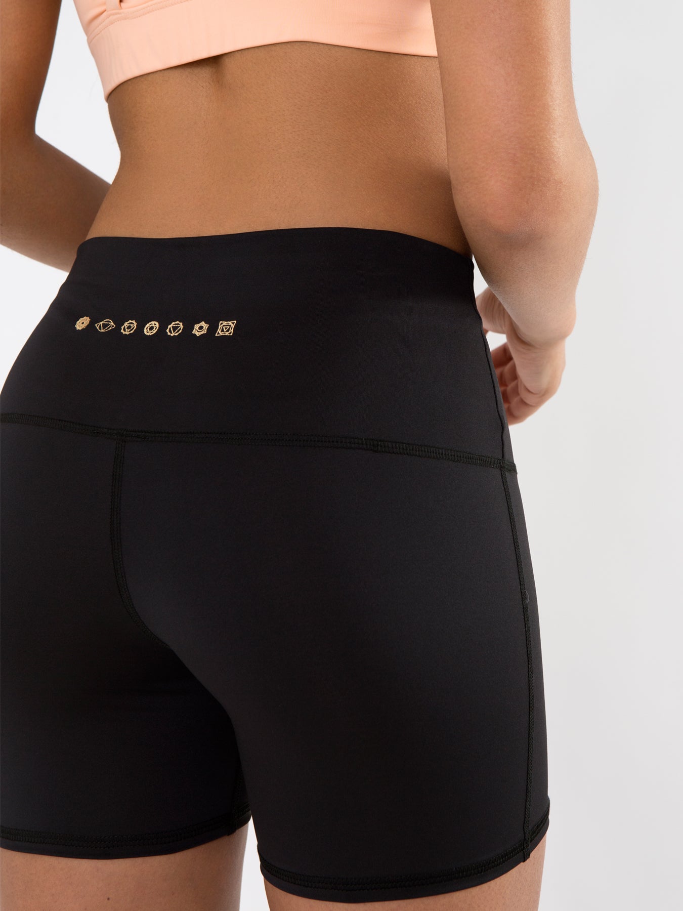 Releve Fashion Pama London Black Chakra Shorts Ethical Designers Sustainable Fashion Brand Activewear Athleticwear Athleisure Yoga Positive Fashion Purchase with Purpose Shop for Good