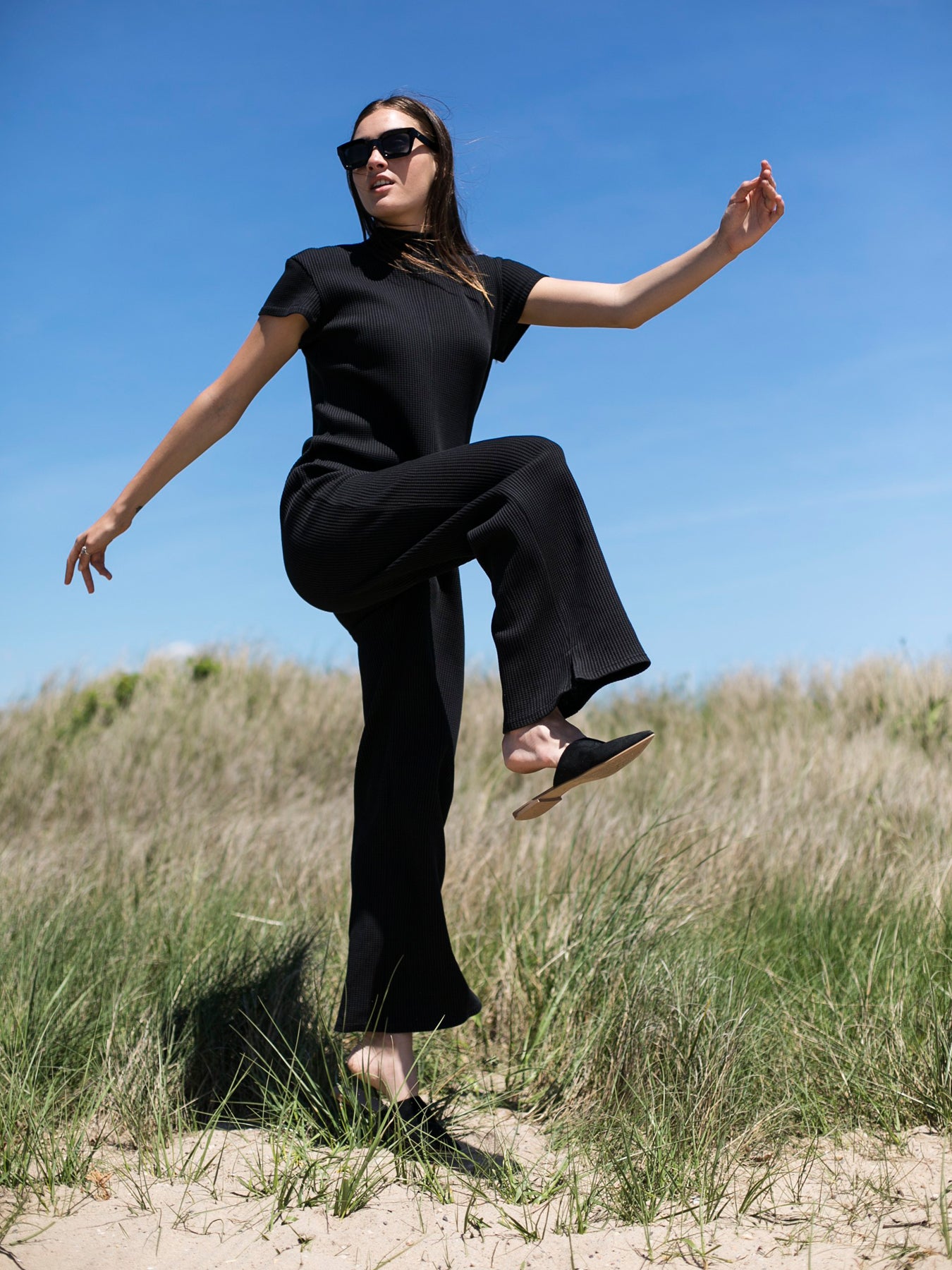 Releve Fashion Port Zienna Black Ella Jumpsuit Sustainable Luxury Fashion Conscious Clothing Ethical Designer Brand Eco Design Innovative Materials Purchase with Purpose Shop for Good