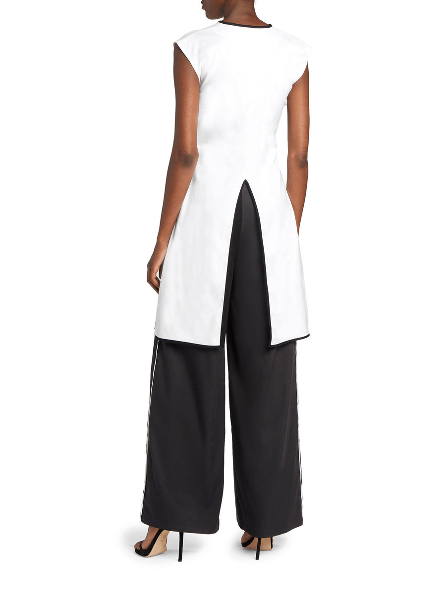 Releve Fashion Port Zienna White and Black Ele Sleeveless A-Line Blouse Sustainable Luxury Fashion Conscious Clothing Ethical Designer Brand Eco Design Innovative Materials Purchase with Purpose Shop for Good