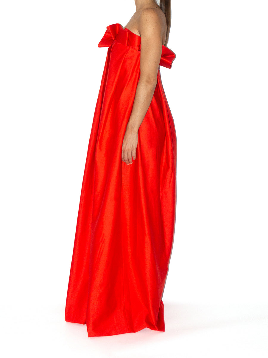 Releve Fashion Port Zienna Red Geisha Strapless Evening Gown Sustainable Luxury Fashion Conscious Clothing Ethical Designer Brand Eco Design Innovative Materials Purchase with Purpose Shop for Good