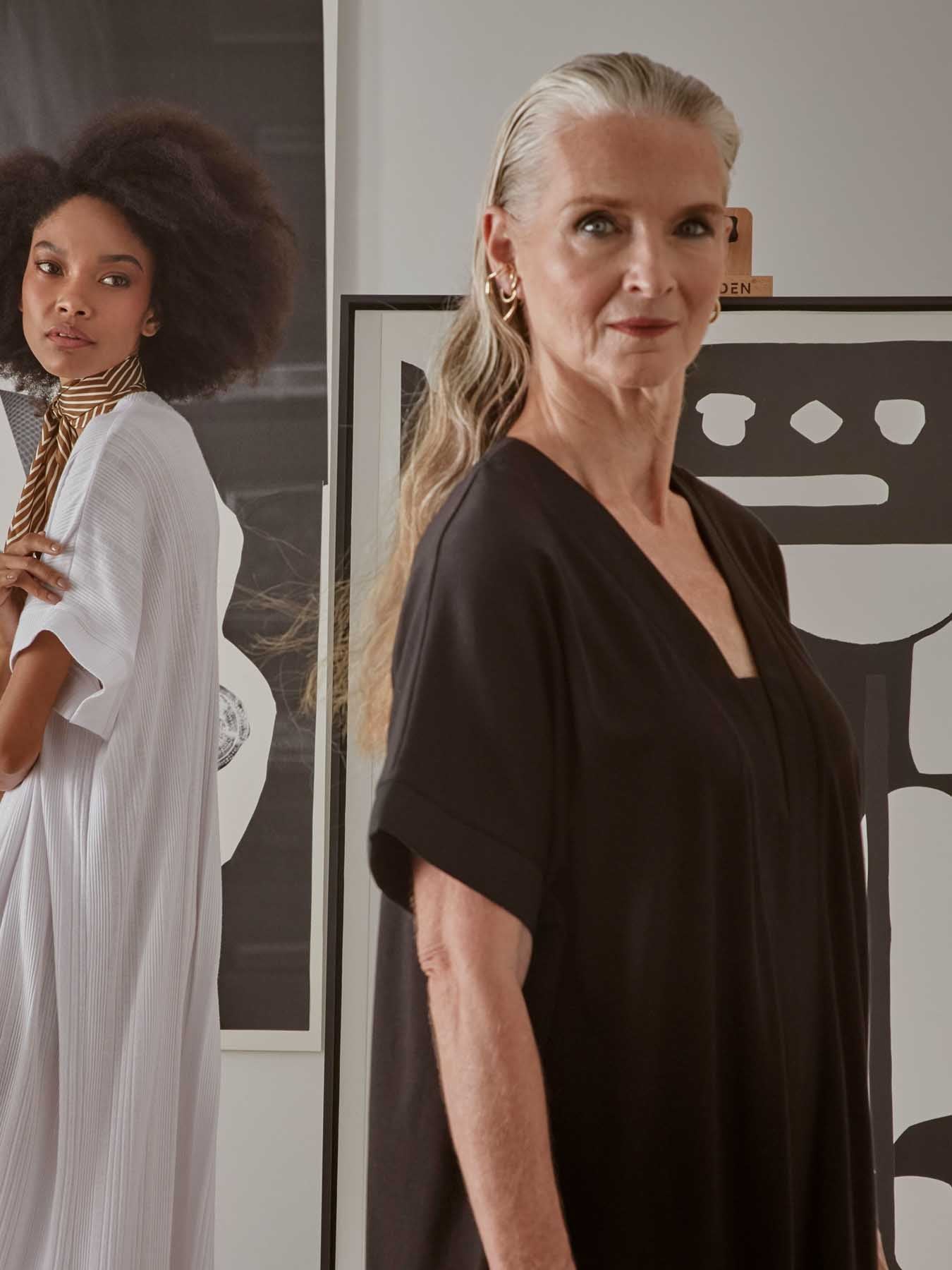 Releve Fashion Port Zienna Kaia Cotton Kimono Caftan in Black Sustainable Luxury Fashion Conscious Clothing Ethical Designer Brand Purchase with Purpose Shop for Good