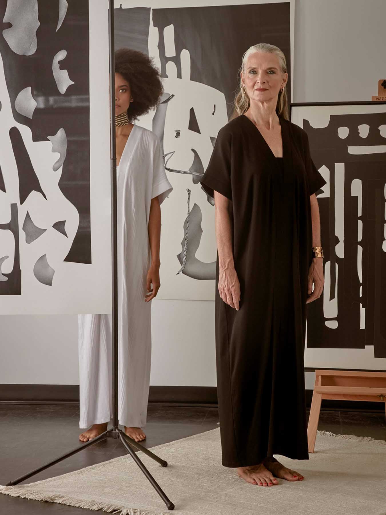 Releve Fashion Port Zienna Kaia Cotton Kimono Caftan in Black Sustainable Luxury Fashion Conscious Clothing Ethical Designer Brand Purchase with Purpose Shop for Good