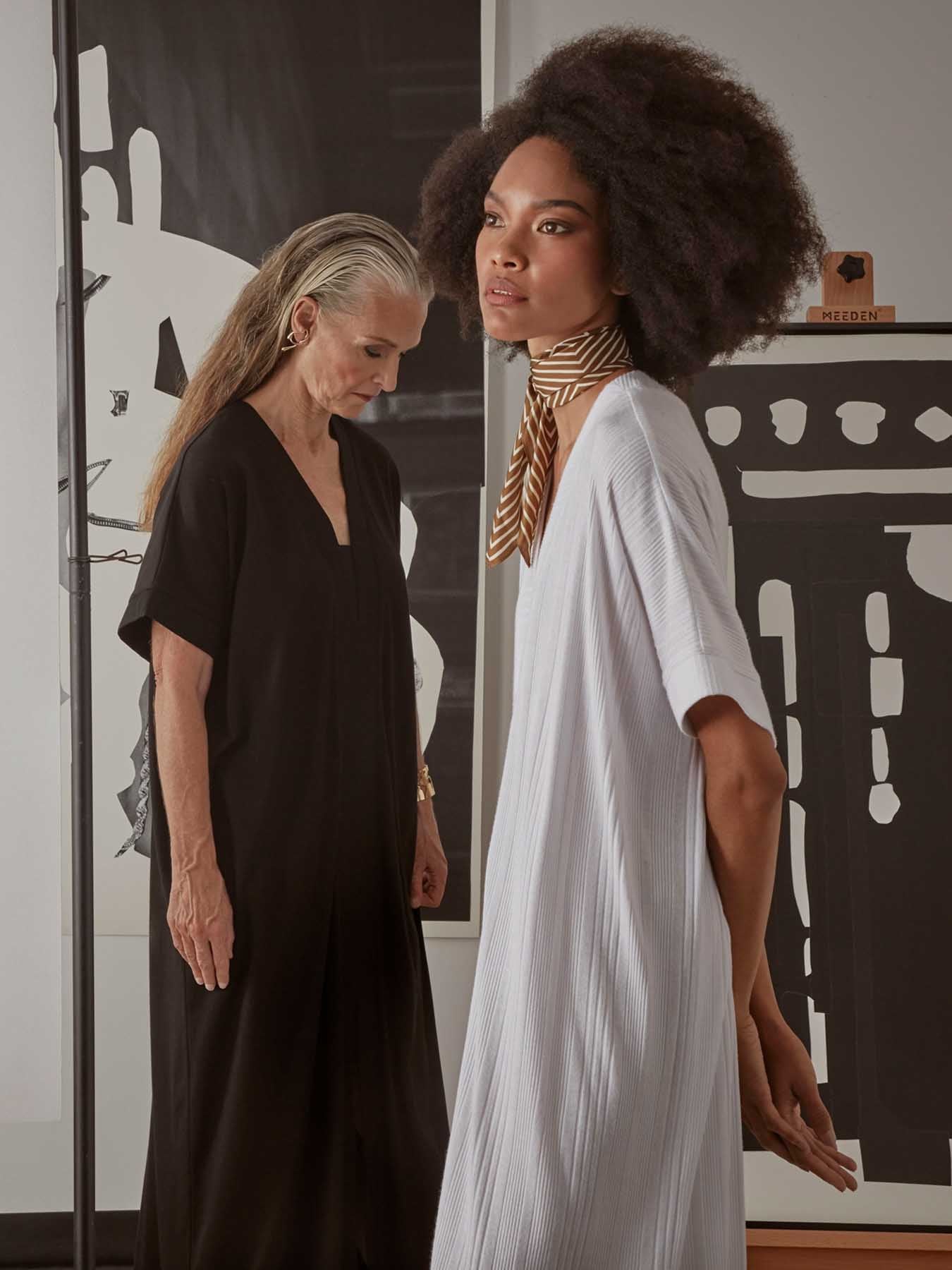 Releve Fashion Port Zienna Kaia Cotton Kimono Caftan in Black Sustainable Luxury Fashion Conscious Clothing Ethical Designer Brand Purchase with Purpose Shop for Good