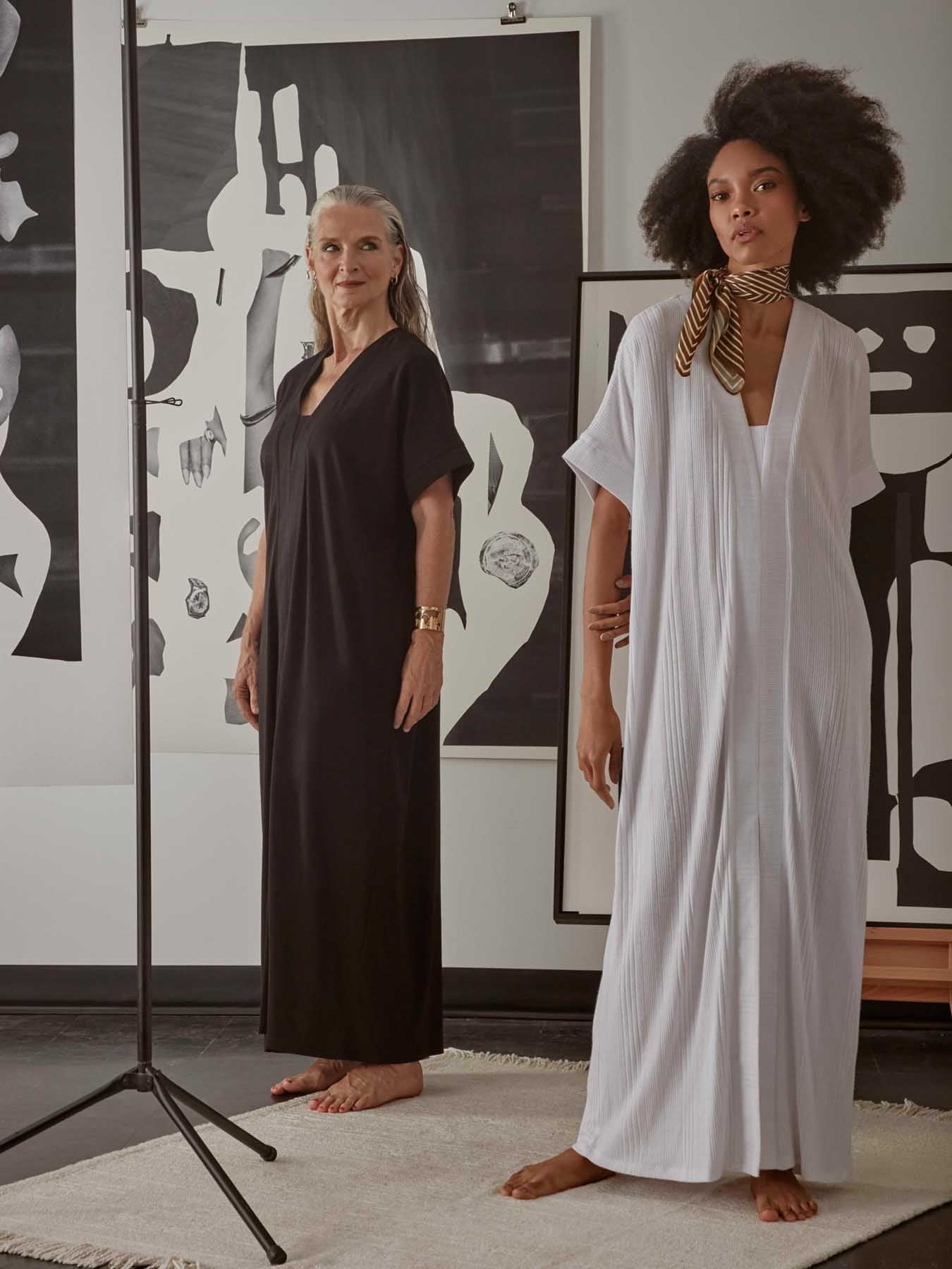 Releve Fashion Port Zienna Narella Cotton Kimono Caftan in White Sustainable Luxury Fashion Conscious Clothing Ethical Designer Brand Purchase with Purpose Shop for Good