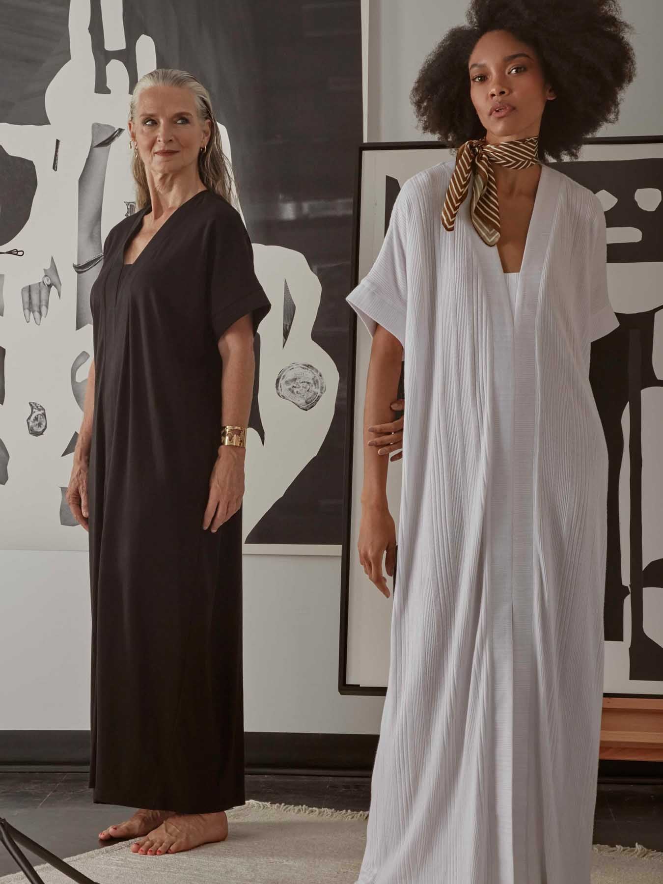 Releve Fashion Port Zienna Kaia Cotton Kimono Caftan in Black Sustainable Luxury Fashion Conscious Clothing Ethical Designer Brand Purchase with Purpose Shop for Good