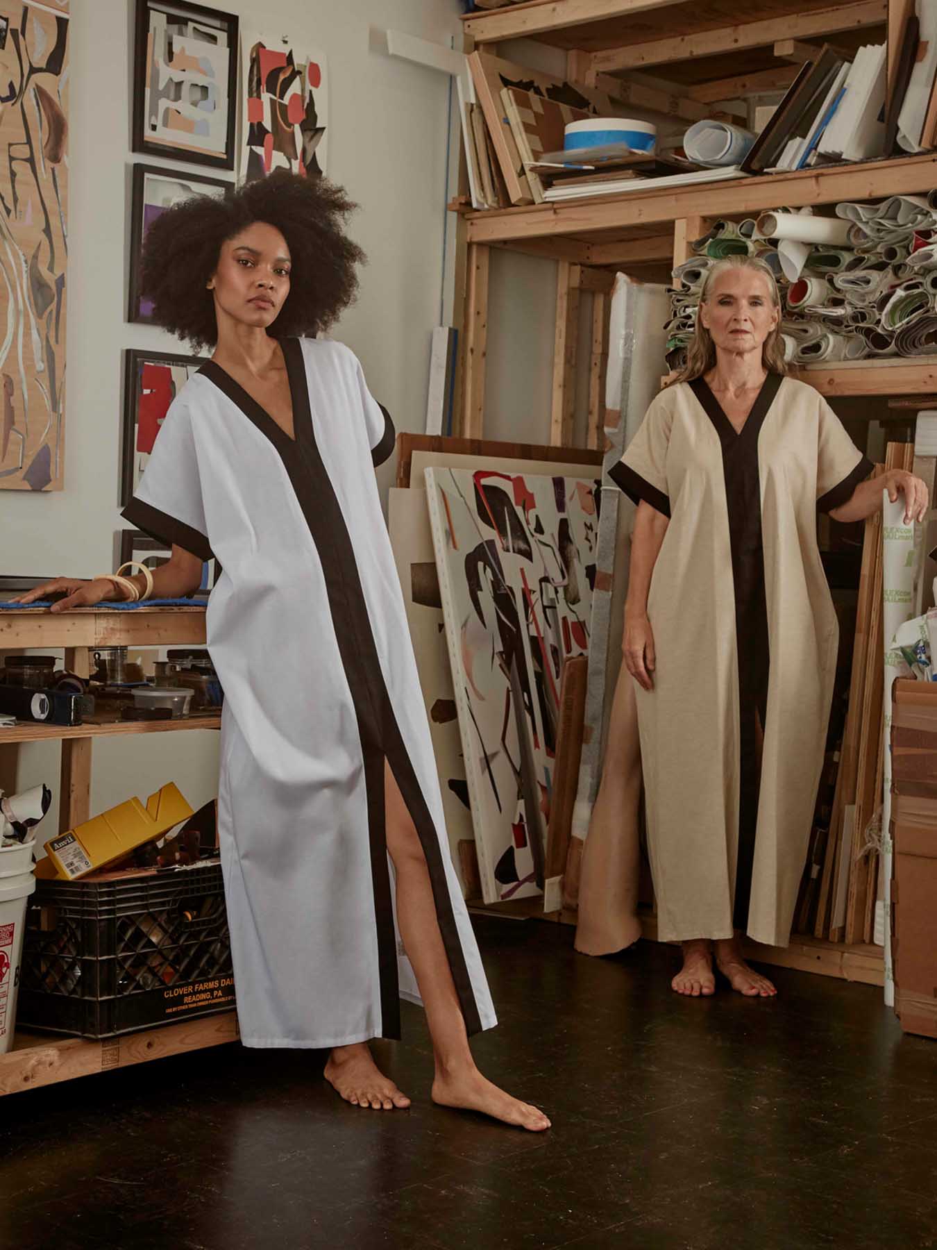 Releve Fashion Port Zienna Lyra Cotton Kimono Caftan in White and Black Sustainable Luxury Fashion Conscious Clothing Ethical Designer Brand Purchase with Purpose Shop for Good