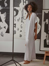 Releve Fashion Port Zienna Narella Cotton Kimono Caftan in White Sustainable Luxury Fashion Conscious Clothing Ethical Designer Brand Purchase with Purpose Shop for Good