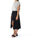 Releve Fashion Port Zienna Black Minilog Double-Layered Asymmetric Skirt Sustainable Luxury Fashion Conscious Clothing Ethical Designer Brand Eco Design Innovative Materials Purchase with Purpose Shop for Good