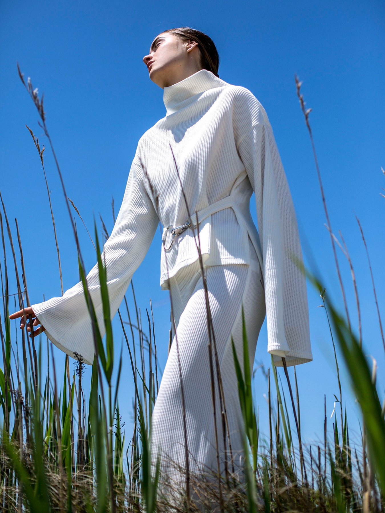 Releve Fashion Port Zienna White Amalfi Organic Cotton Waffle Knit Top Sustainable Luxury Fashion Conscious Clothing Ethical Designer Brand Eco Design Innovative Materials Purchase with Purpose Shop for Good