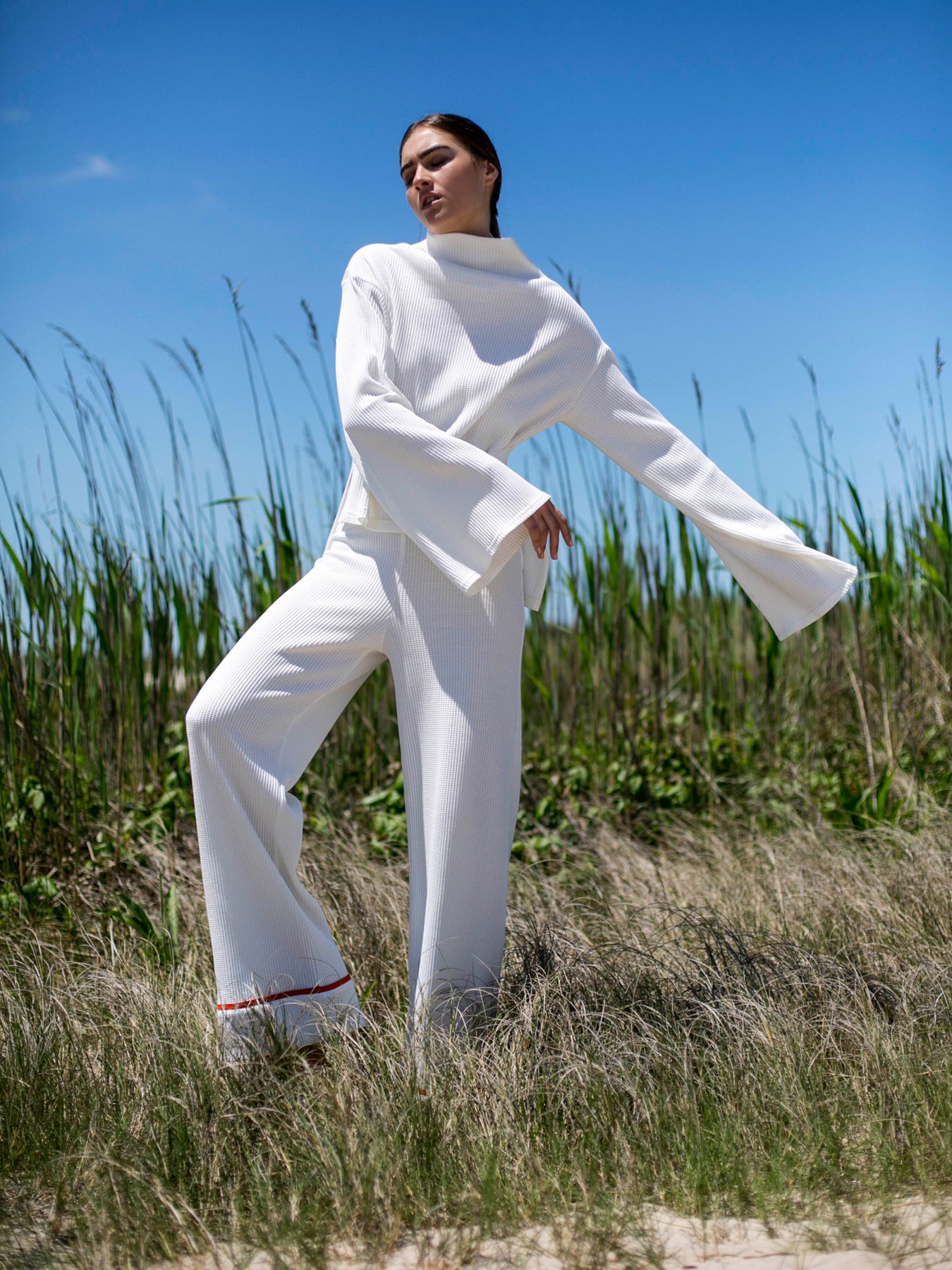 Releve Fashion Port Zienna White Amalfi Organic Cotton Waffle Knit Top Sustainable Luxury Fashion Conscious Clothing Ethical Designer Brand Eco Design Innovative Materials Purchase with Purpose Shop for Good