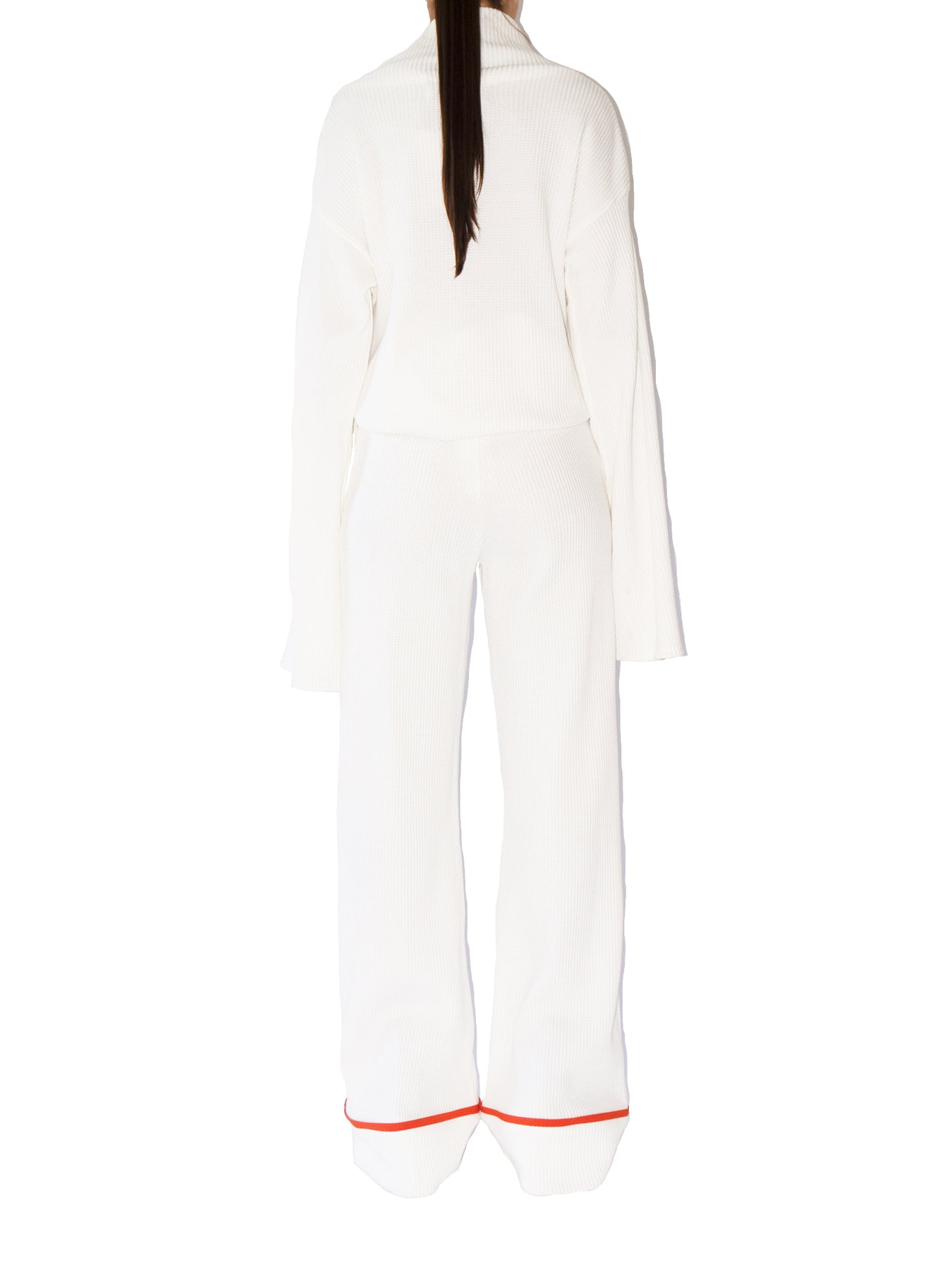 Releve Fashion Port Zienna White Neo Organic Cotton Waffle Knit Palazzo Pants Sustainable Luxury Fashion Conscious Clothing Ethical Designer Brand Eco Design Innovative Materials Purchase with Purpose Shop for Good