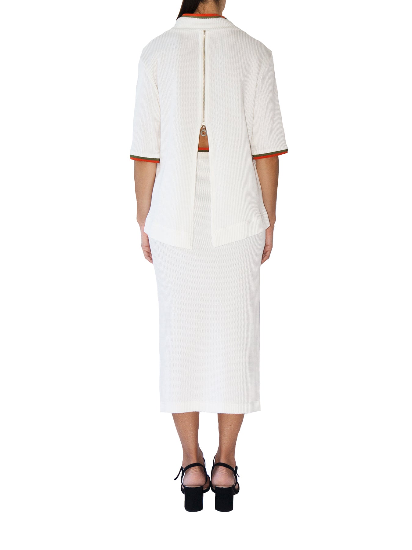 Releve Fashion Port Zienna White Hasia Organic Cotton Waffle Knit Top Sustainable Luxury Fashion Conscious Clothing Ethical Designer Brand Eco Design Innovative Materials Purchase with Purpose Shop for Good