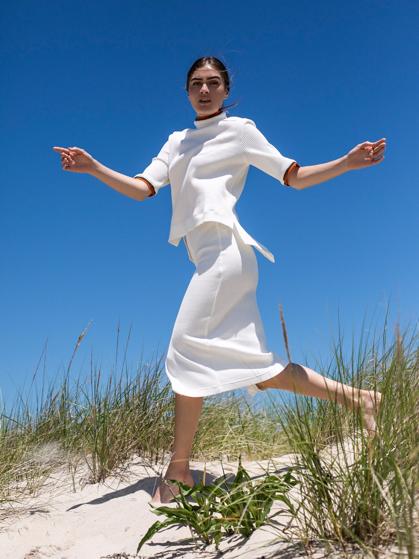 Releve Fashion Port Zienna White Hasia Organic Cotton Waffle Knit Top Sustainable Luxury Fashion Conscious Clothing Ethical Designer Brand Eco Design Innovative Materials Purchase with Purpose Shop for Good