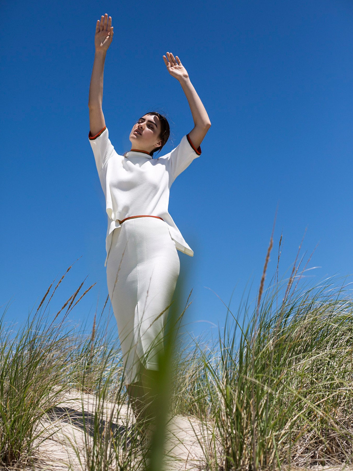 Releve Fashion Port Zienna White Hasia Organic Cotton Waffle Knit Top Sustainable Luxury Fashion Conscious Clothing Ethical Designer Brand Eco Design Innovative Materials Purchase with Purpose Shop for Good