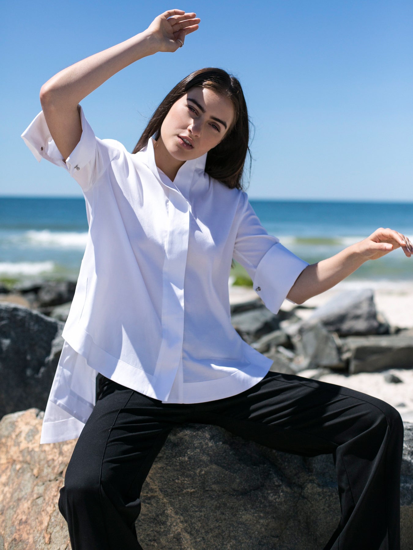 Releve Fashion Port Zienna White Maria Cupro Organic Cotton Top Sustainable Luxury Fashion Conscious Clothing Ethical Designer Brand Eco Design Innovative Materials Purchase with Purpose Shop for Good