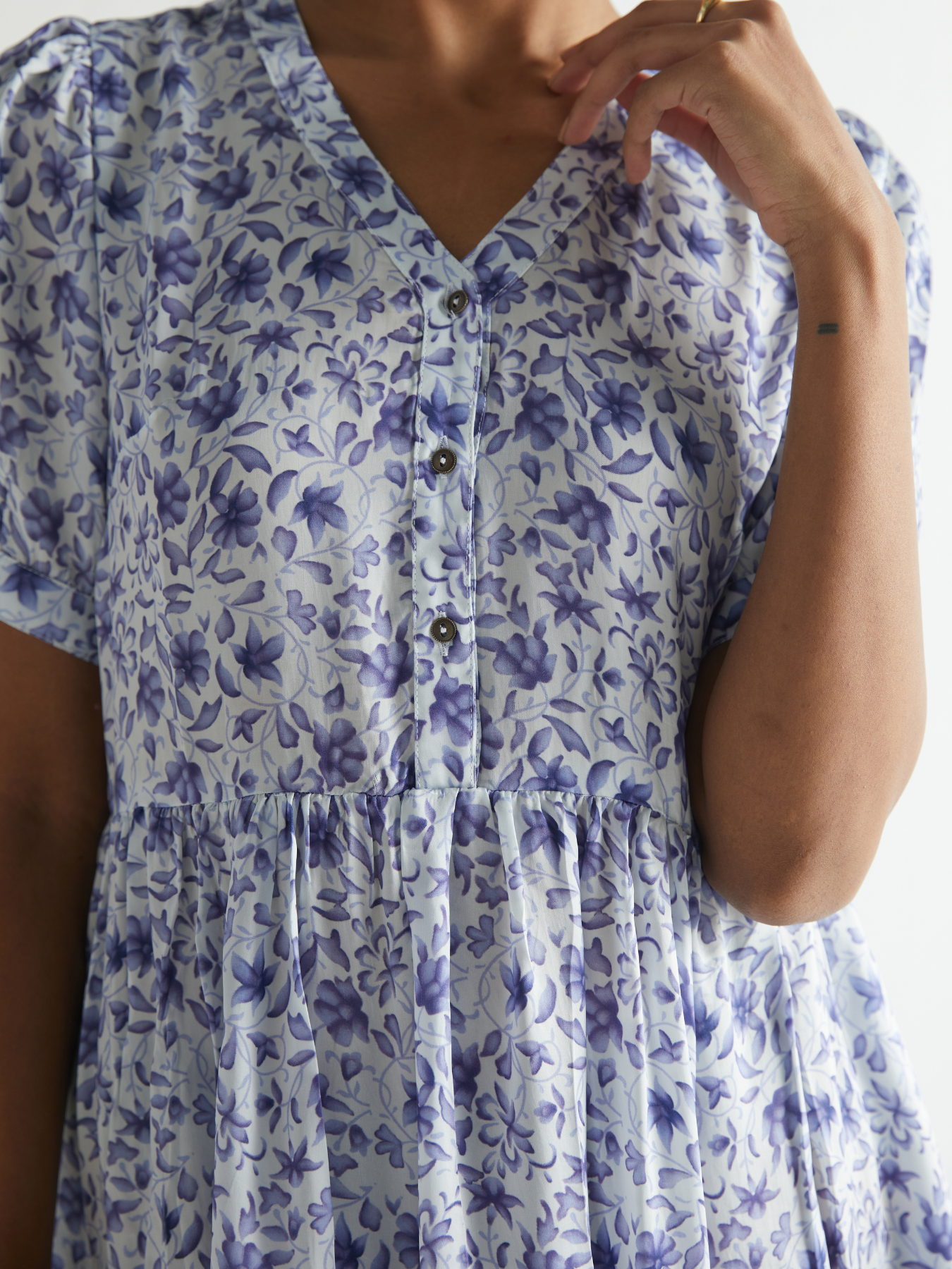 Releve Fashion Reistor Purple Procelain Look on the Bright Side Dress Ethical Designer Brand Sustainable Fashion Conscious Clothing Purchase with Purpose Shop for Good