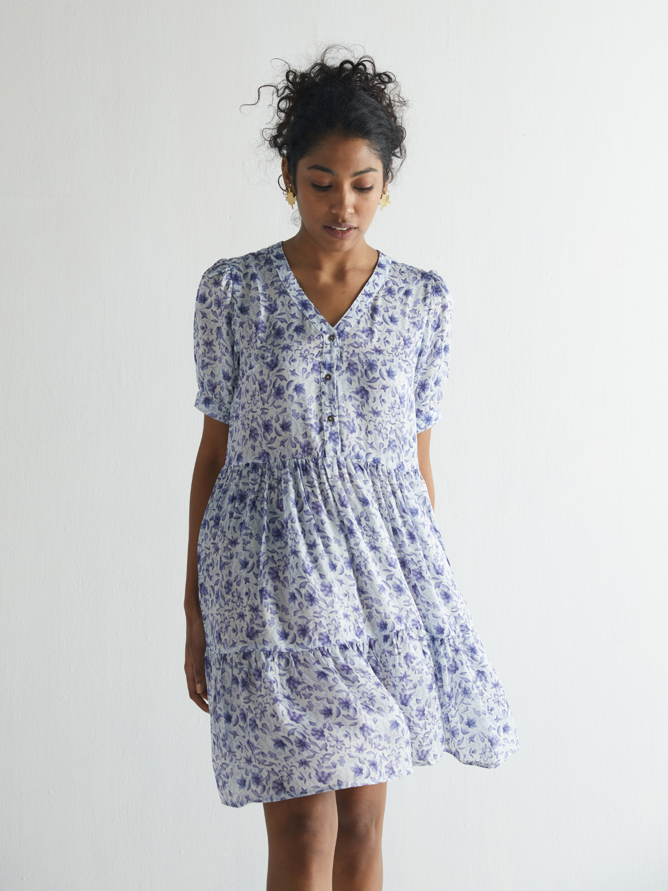 Releve Fashion Reistor Purple Procelain Look on the Bright Side Dress Ethical Designer Brand Sustainable Fashion Conscious Clothing Purchase with Purpose Shop for Good