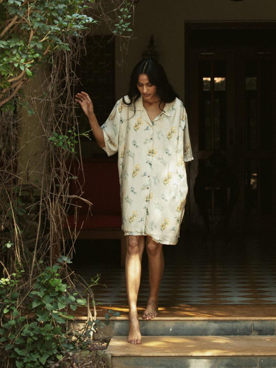 Releve Fashion Reistor Fields of Summer Dress Swaying Leaves Print Ethical Designer Brand Sustainable Fashion Conscious Clothing Purchase with Purpose Shop for Good