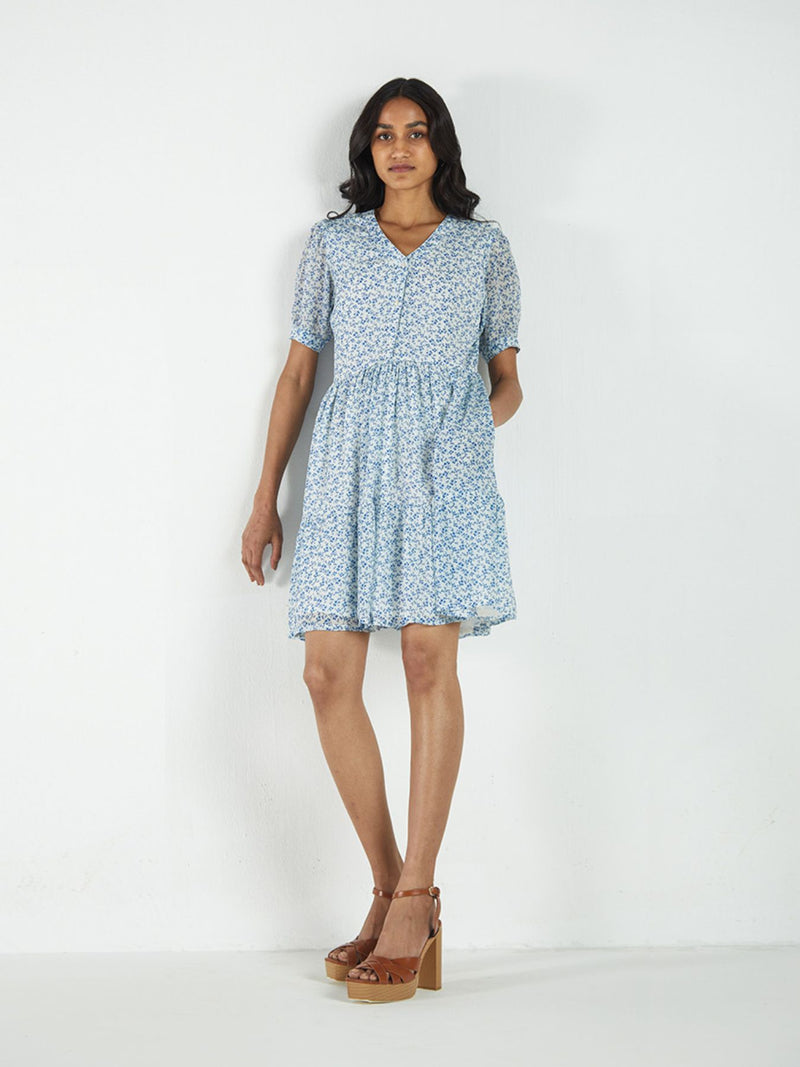 Forget Me Not Dress, Blue / White Floral Print