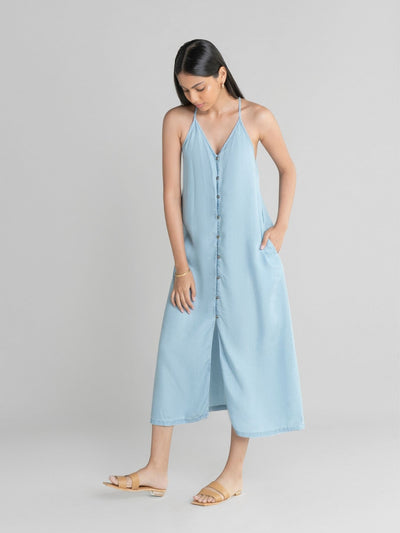 Releve Fashion Reistor Blue In the Mood for Love Slip Dress Ethical Designer Brand Sustainable Fashion Conscious Clothing Purchase with Purpose Shop for Good
