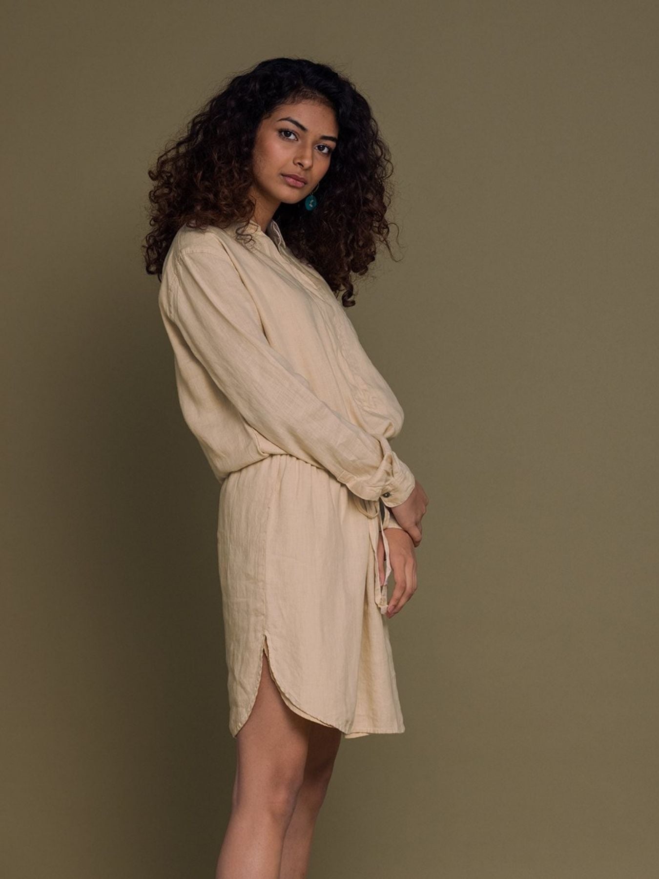 Releve Fashion Reistor Beige Meet Me by The Cliff Dress Ethical Designer Brand Sustainable Fashion Conscious Clothing Purchase with Purpose Shop for Good