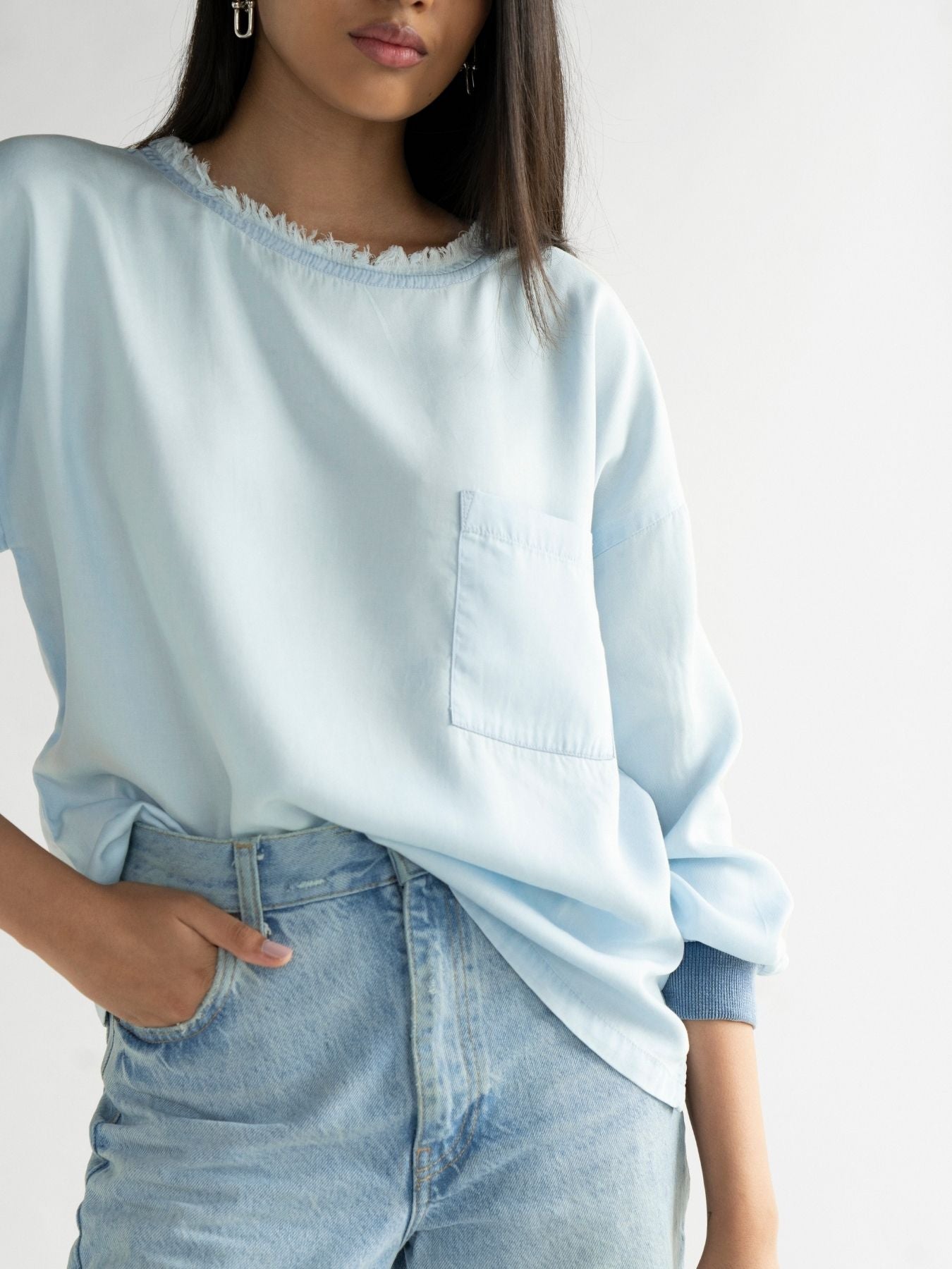 Releve Fashion Reistor Blue Pacific Blue Long Sleeves Top Ethical Designer Brand Sustainable Fashion Conscious Clothing Purchase with Purpose Shop for Good