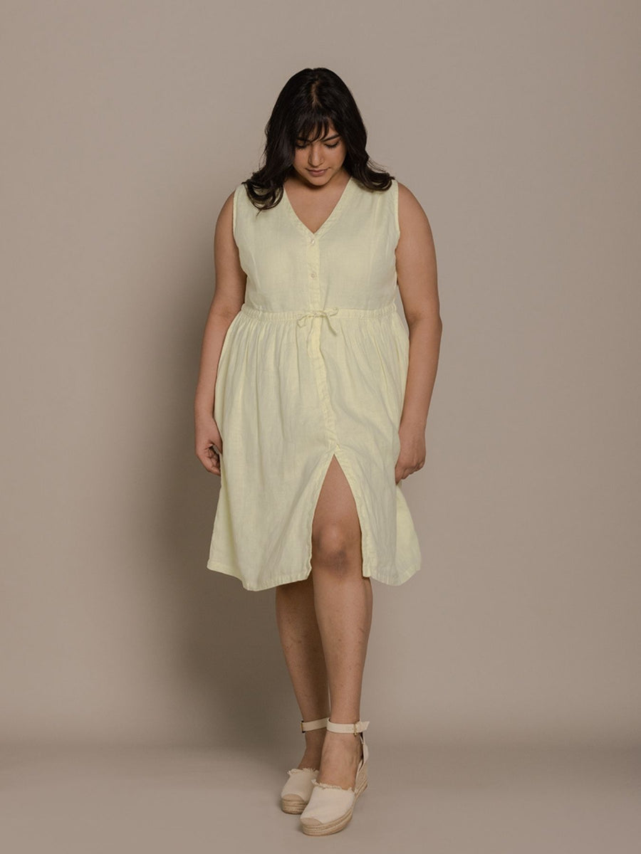 Releve Fashion Reistor Lemon Pina Colada Season Drawstring Dress Ethical Designer Brand Sustainable Fashion Conscious Clothing Purchase with Purpose Shop for Good