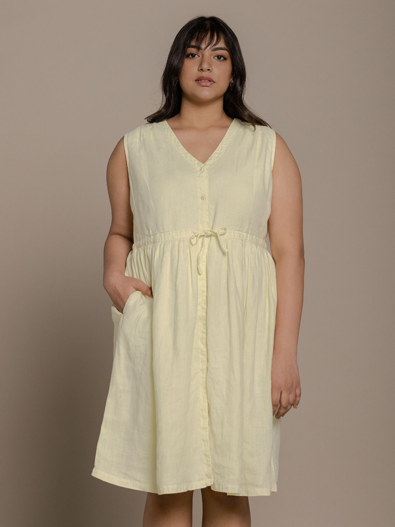 Releve Fashion Reistor Lemon Pina Colada Season Drawstring Dress Ethical Designer Brand Sustainable Fashion Conscious Clothing Purchase with Purpose Shop for Good