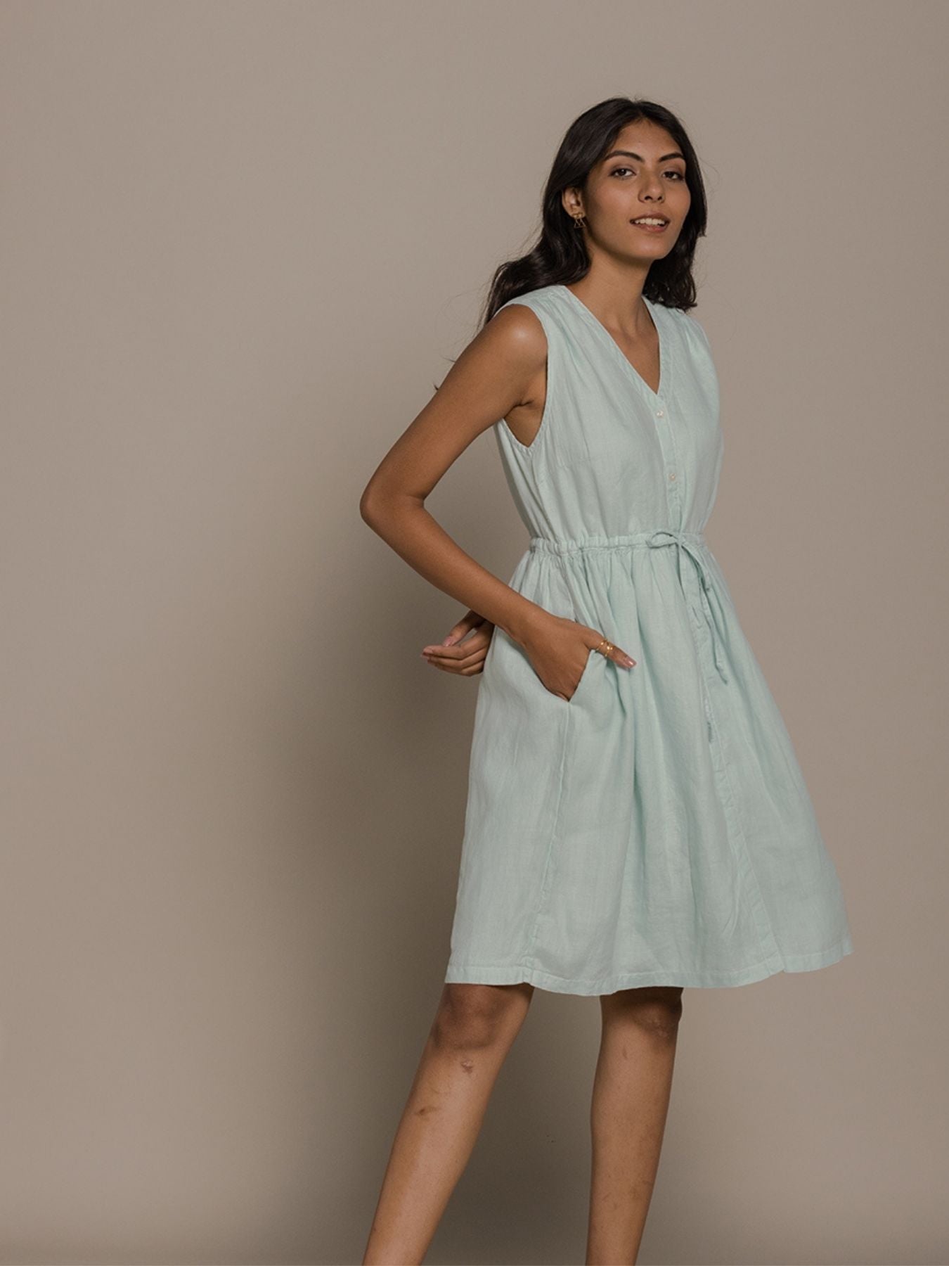 Releve Fashion Reistor Mint Pina Colada Season Drawstring Dress Ethical Designer Brand Sustainable Fashion Conscious Clothing Purchase with Purpose Shop for Good